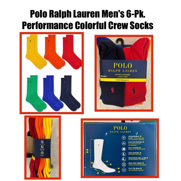 Polo Ralph Lauren Other - Polo Ralph Lauren Men's 6-Pk. Performance Colorful Crew Socks